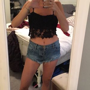 Lace crochet black crop top